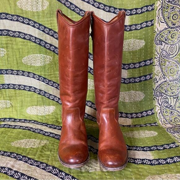 Frye Melissa Cognac Vintage Leather Riding Boots Size 6.5 - Picture 3 of 16
